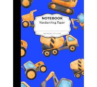 Blue Construction Trucks Notebook, Handwriting Practice Paper with Wide Lines and Dotted Center Line for Writing Practice, Excavator, Dump Truck, Mixer Truck, 100 pages, 7.5 x 9.25 inches