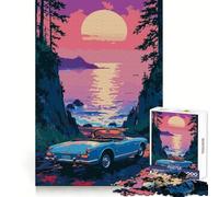 Blue Convertible by The Coast at Sunset Jigsaws for Adults1000 Pieces Smart Exercise Relaxful Pleasure Precision Edges Xmas Surprise (38X52CM)
