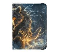 Blue Cool Flame Bear Porta passaporto decorativo in pelle per portafoglio da viaggio Combo Card Holder Passport Case Ultra Slim, Orso fiamma fredda blu, 1 size
