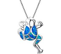 Blue created opal Frog pendant necklace Nice processing