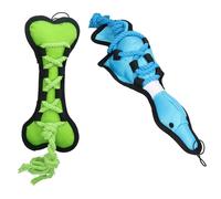Blue Cross Tug Rope Duck & Green Cross Tug Bone giocattolo da gioco per cani ...