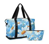 Blue Daisy Hello Sunshine Bloom - Borsone da allenamento primaverile con tracolla regolabile, set da 2 pezzi, Blue Daisy Hello Sunshine Bloom Primavera, 1 size