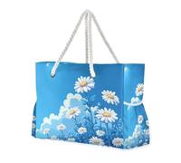 Blue Daisy Hello Sunshine Bloom Spring - Borsa da viaggio impermeabile da donna, con cerniera, grande, con portabicchieri sul lato