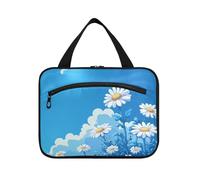 Blue Daisy Hello Sunshine Bloom Spring Hanging Toiletry Borsa da viaggio con gancio, borse per il trucco essenziali di design per hotel viaggiatore Bolsa de maquillaje para Mujer L
