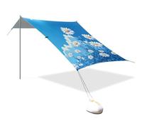 Blue Daisy Hello Sunshine Bloom Spring Progettato UPF50+ Protezione Beach Cabana Impermeabile Parasole con Sacchi di Sabbia e Pala per Cortile e Campeggio Tienda para Playa