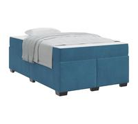 Blue Dark Velvet Bed Frame 120x190 cm with Pocket Spring Mattress, Upholstered Fabric Platform with Slatted Base, Medium Firmness King Size Small Double Bed for Bedroom Guest Room, 280 kg Capacity