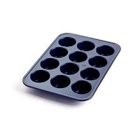Blue Diamond Bakeware Antiaderente in ceramica infusa con diamanti, teglia da forno per muffin e cupcake da 12 tazze, rilascio facile, lavabile in lavastoviglie e congelatore, senza PFAS, blu