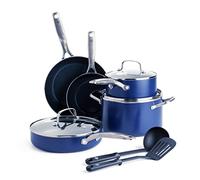 Blue Diamond Cookware Batterie di Cucina con Rivestimento Antiaderente in Ceramica con Diamanti, Set di 10 Padelle e Pentole, Senza PFAS, Sicuro al Forno, Lavabile in Lavastoviglie, Blu