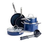 Blue Diamond Cookware Diamante Infuso Ceramica Antiaderente Set 10 Pezzi Pentole e Padelle, Induzione, Include Padella, Casseruola e Pentola, Senza PFAS, Forno e Lavastoviglie, Blu