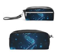 Blue DNA Structure - Astuccio portamatite in pelle di grande capacità con cerniera, piccola borsa portatile per trucchi, organizer per articoli da ufficio, per donne e uomini