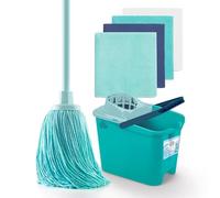 Blue Dolphin - Mocio con manico pieghevole e secchio più 4 panni in microfibra riciclata set di pulizia sostenibile per la casa pavimenti e tutti i tipi di superfici