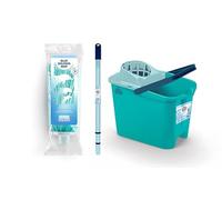 Blue Dolphin - Mop con Manico Pieghevole e Secchio con Ruote da 14L e Ruote Girevoli Set di Pulizia Sostenibile con Microfibra Riciclata Ideale per Casa e Pavimenti