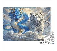 Blue Dragon And White Tiger Colourful Blue Dragon & White Tiger 1000 Pcs Adult Jigsaws Beautiful Decoration Puzzle Brain Development 38x26cm/1000pcs