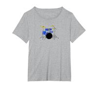 Blue Drum Kit - Maglietta da Batterista Jazz Maglietta, Donna Plus-Size, Grigio Melange, 3X