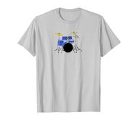 Blue Drum Kit - Maglietta da Batterista Jazz Maglietta, Uomo, Argento, XL