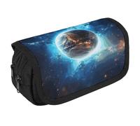 Blue Earth In The Space Astuccio organizer grande capacità carino portapenne con 3 scomparti cancelleria per ufficio grandi borse per matite con cerniera in tessuto per adulti borsa portatile per