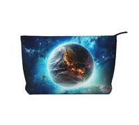 Blue Earth in The Space - Trousse da viaggio in velluto a coste, organizer da viaggio, borsa per cosmetici, grande tasca aperta, nera, taglia unica, Nero, One Size