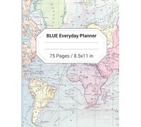 Blue Everyday Planner - 31-Day Undated Monthly Planner for Goal Setting, Habit Tracking, Meal Planning, Daily Organization & Notes, 75 Pages, Pastel World Map Design