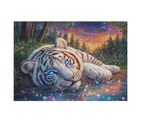 Blue Eye Lying White Tiger Rompicapo 300 Pezzi Per Regalo Di Battesimo Cartone Spesso Per Bambini Feline Water Glow Tema Baby Per Attività Educativa Con Confezione Regalo Da Passatempo 300 PCS