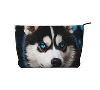 Blue Eyed Husky - Trousse da viaggio in velluto a coste, organizer da viaggio, borsa per cosmetici, ampia tasca aperta, Nero , Taglia unica