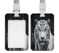 Blue Eyed Tiger - Porta badge trasparente con cordino staccabile, custodia verticale in plastica rigida per proteggere carte d'identità e carte di credito per ufficio e fabbrica