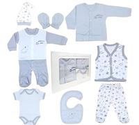 Blue Eyes set regalo neonato unisex | 8 pezzi primo abbigliamento & accessori + borsa cotone | cotone naturale OEKO-TEX® 100 % | neonato 0-4 mesi | idea regalo (Stella Grigio)