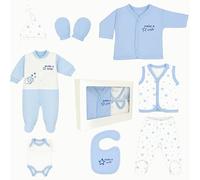 Blue Eyes Set regalo per bambini 8 pezzi in 100% cotone naturale - Corredo per neonati per maschietti abbigliamento 0-4 mesi (Stella-Blu)
