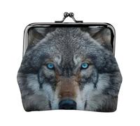 Blue Eyes Wolf Print Compact Coin Purse 11,5 x 10,5 cm carino mini portafoglio con chiusura a bacio sacchetto impermeabile