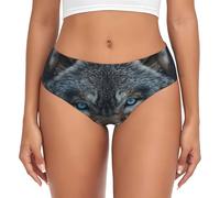 Blue Eyes Wolf Print Pragmatic Stretch Underwear Slip Donna Mutandine Vestibilità Confortevole Morbido Uso quotidiano, Nero , 3XL