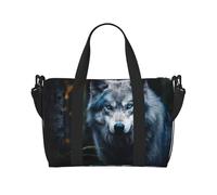 Blue Eyes Wolf1 borsa da palestra da donna, borsone da viaggio per la notte, borsa da viaggio per oggetti personali, nero, Taglia unica