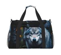 Blue Eyes Wolf1 stampa bagaglio a mano per donne uomini borsa a tracolla weekender per yoga viaggio must-have, nero, Taglia unica