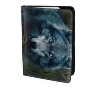 Blue Eyes Wolf3 custodia per carte di credito in pelle con stampa accessori da viaggio porta passaporto portafoglio per donne uomini, nero, Taglia unica