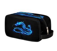 Blue Fire, borsa da toilette con drago cinese, per uomini e donne, borsa per cosmetici con manico, organizer da viaggio per kit da barba, borsa portatile impermeabile per palestra, vacanze, campeggio