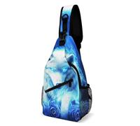 Blue Fire Flame Rose Wolf Unisex Borsa A Spalla Piccolo Sling Bag Regolabile Zaino Monospalla Per Escursionismo Campeggio Trekking