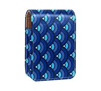 Blue Fish Scale Mermaid Pattern Lip Gloss Holder Lipstick Case Portable Makeup Bag Travel Lipstick Organizer Case con Specchio Mini Rossetto Storage Box per le donne, Multicolore, 9.5x2x7