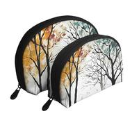 Blue Fishes Ocean - Set di 2 trousse da viaggio con cerniera, per cosmetici, Alberi Pittura, Taglia unica