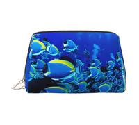 Blue Fishes Ocean - Trousse da viaggio per trucchi con scomparti, borsa da toilette portatile da donna, Oro, One Size