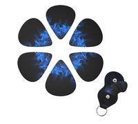 Blue Flame - Confezione da 6 plettri per chitarra in celluloide di 3 diversi spessori, con supporto per plettro, per chitarra acustica, chitarra elettrica, basso, ukulele
