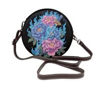 Blue Flames Katana Peony Flowers - Borsa a tracolla da donna, rotonda, in pelle