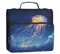 Blue Flash Mysterious Flying Meduse 3 Anelli Organizer Raccoglitore con Cinghia Multi-Tasca Cerniera Portfolio per Scuola Carpeta con Bolsillo Extra