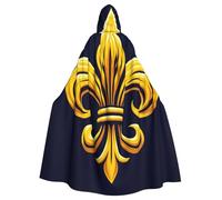 Blue-Fleur-De-Lis-Gold - Mantello con cappuccio da strega, costume di Halloween con cappuccio