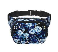 Blue Flower Pattern Roses Print Square Double Layer bag Waist Bag Trendy Pack Borsa da viaggio con Bel regolabile, nero, Taglia unica