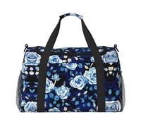 Blue Flower Pattern Roses stampa bagaglio a mano per donne uomini spalla Weekender borsa a tracolla per yoga viaggio must-have, nero, Taglia unica