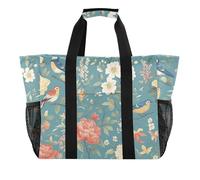 Blue Flowers and Birds Utility Bags And Totes Grocery Shopping Tote Pieghevole Borsa da Spiaggia Resistente all'acqua con manici Tote