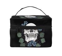 Blue Flowers and Skull Borsa cosmetica impermeabile portatile di grande capacità 23x17x16cm per viaggio sport all'aria aperta regalo compagno di nozze, Nero , Taglia unica
