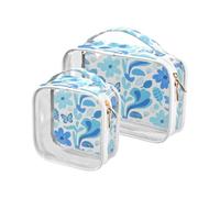 Blue Flowers Bloom Hanging Toiletry Bag TSA Approvato Multifunzionale Viaggio Cosmetico Bag Viaggio Essenziale