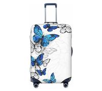 Blue Flying Butterflies - Copribagagli da viaggio, elastico, per valigie, 45-81 cm, Nero , L