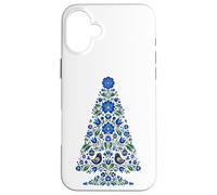 Blue Folk Albero di Natale Kashubian Uccelli Tulipani Ornamenti Custodia per iPhone 16 Plus