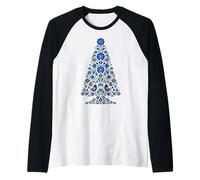 Blue Folk Albero di Natale Kashubian Uccelli Tulipani Ornamenti Maglia con Maniche Raglan