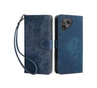 (Blue) For Fairphone 5 Phone Case Rfid Blocking Stand Phone Wallet Cover With Strap